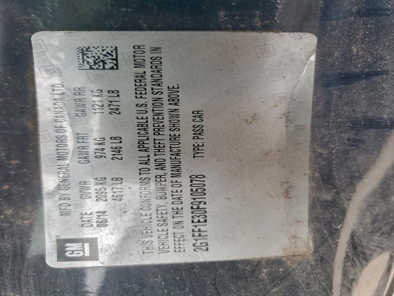 2015 Chevrolet Camaro Lt VIN: 2G1FF1E30F9105078 Lot: 95311935