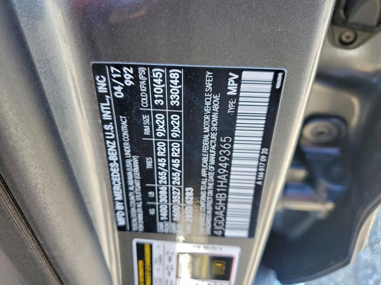 2017 Mercedes-Benz Gle 350 4Matic VIN: 4JGDA5HB1HA949365 Lot: 93870035