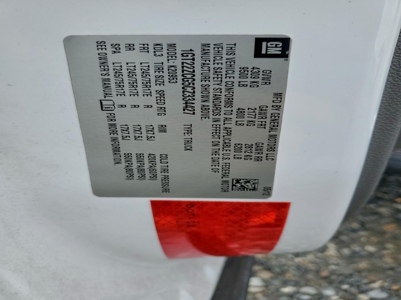 2012 GMC Sierra K2500 Heavy Duty VIN: 1GT22ZCG5CZ334427 Lot: 95271345