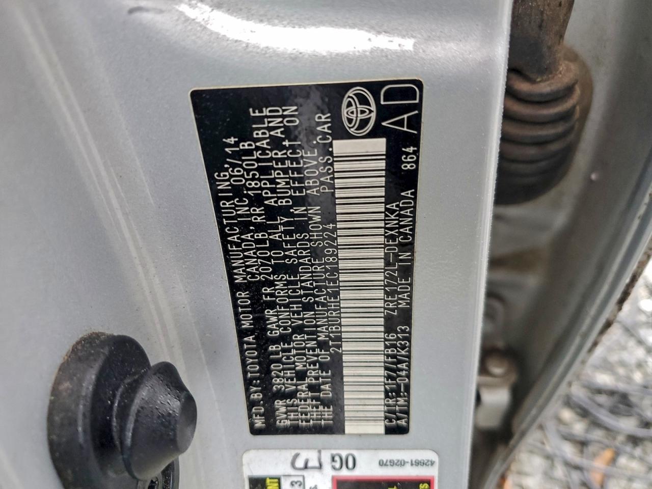 2014 Toyota Corolla L VIN: 2T1BURHE1EC189224 Lot: 95534225