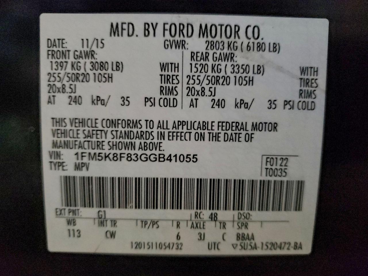 2016 Ford Explorer Limited VIN: 1FM5K8F83GGB41055 Lot: 95702745