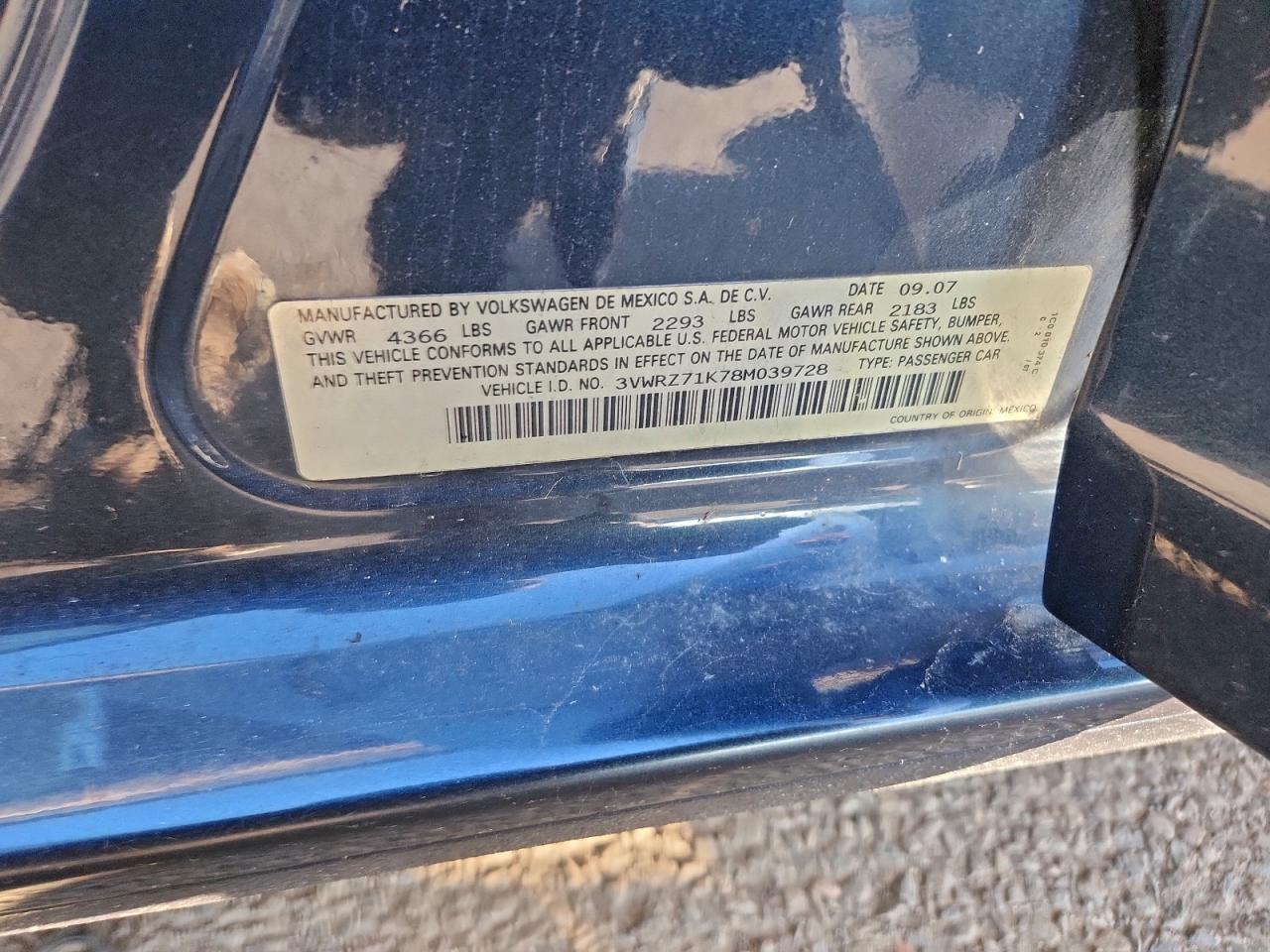 2008 Volkswagen Jetta Se VIN: 3VWRZ71K78M039728 Lot: 96014885