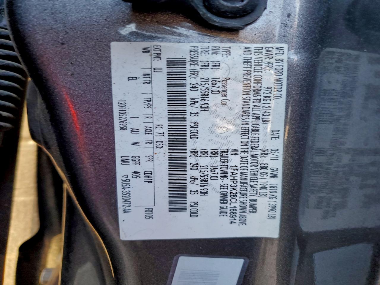 2012 Ford Focus Se VIN: 1FAHP3K28CL168914 Lot: 95320365