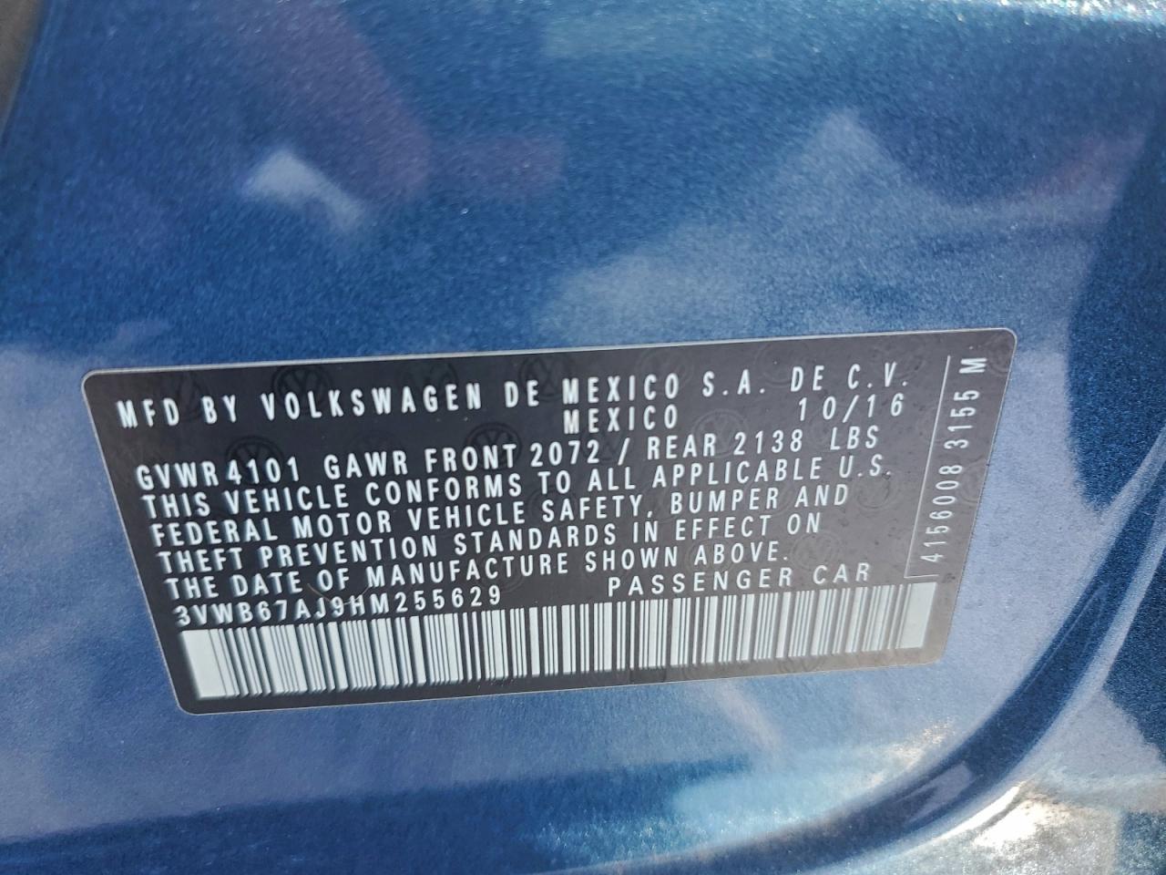 2017 Volkswagen Jetta Se VIN: 3VWB67AJ9HM255629 Lot: 94164575