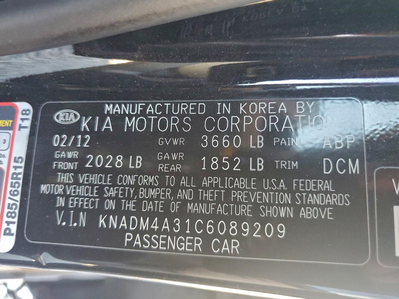 2012 Kia Rio Lx VIN: KNADM4A31C6089209 Lot: 95547655