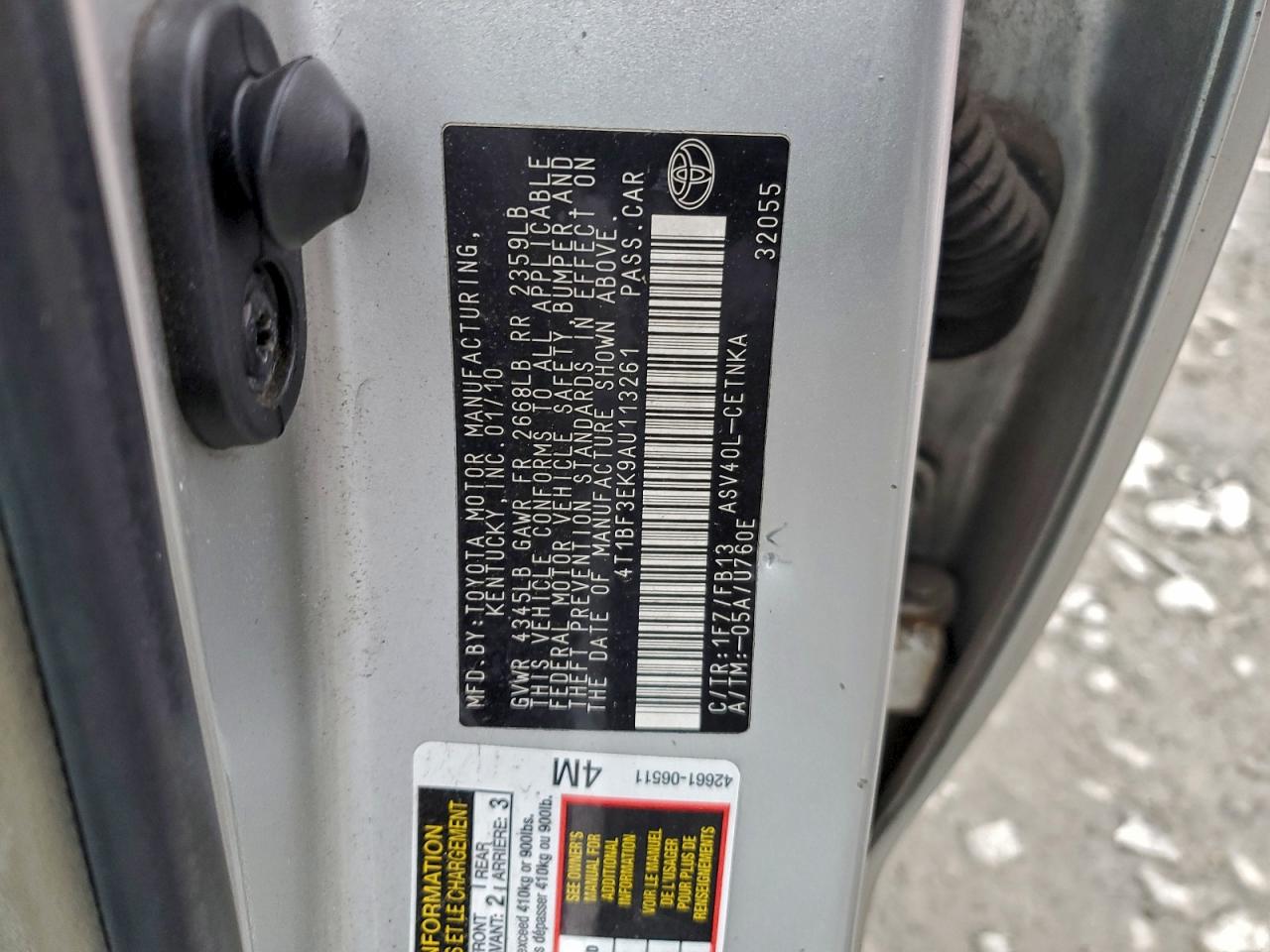 2010 Toyota Camry Base VIN: 4T1BF3EK9AU113261 Lot: 95372175