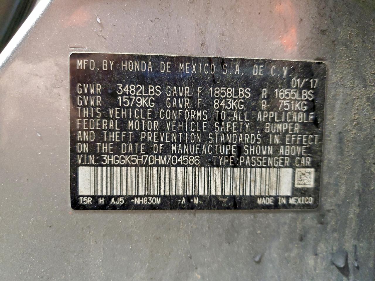 2017 Honda Fit Ex VIN: 3HGGK5H70HM704586 Lot: 96307825