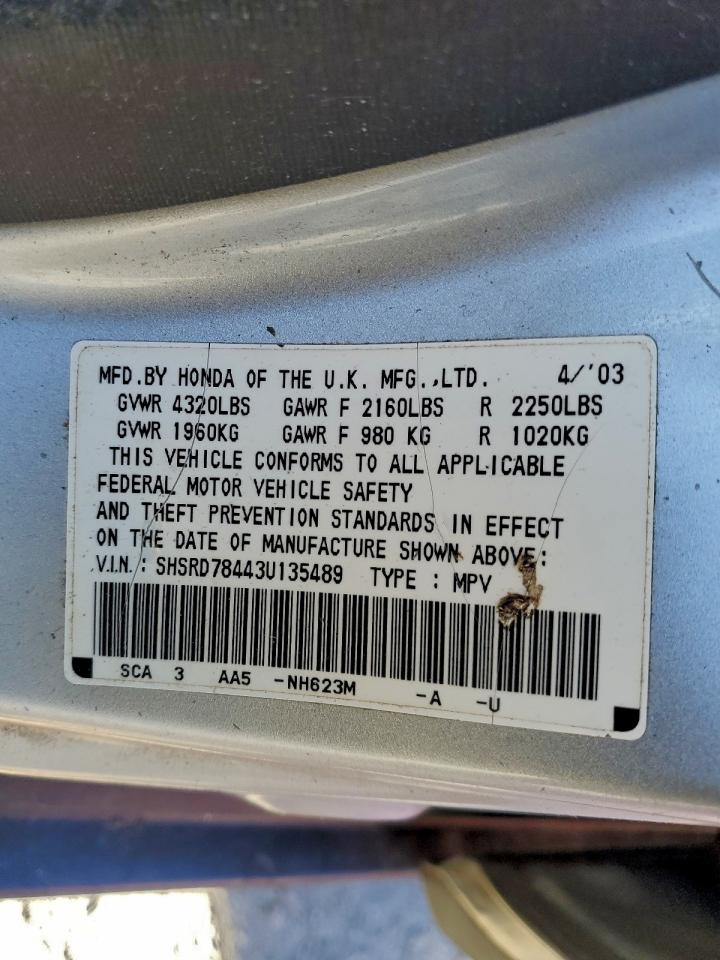 2003 Honda Cr-V Lx VIN: SHSRD78443U135489 Lot: 96135605