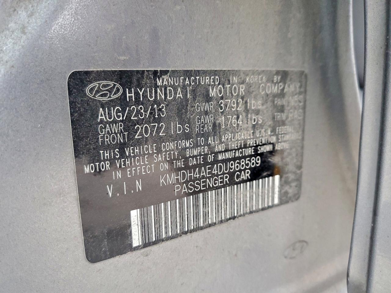 2013 Hyundai Elantra Gls VIN: KMHDH4AE4DU968589 Lot: 95576685