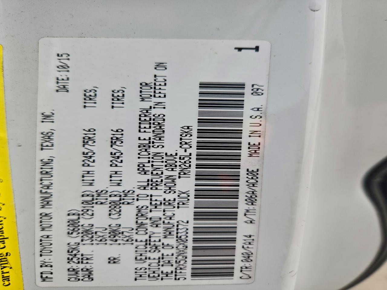 2016 Toyota Tacoma Access Cab VIN: 5TFRX5GNXGX053372 Lot: 97205695