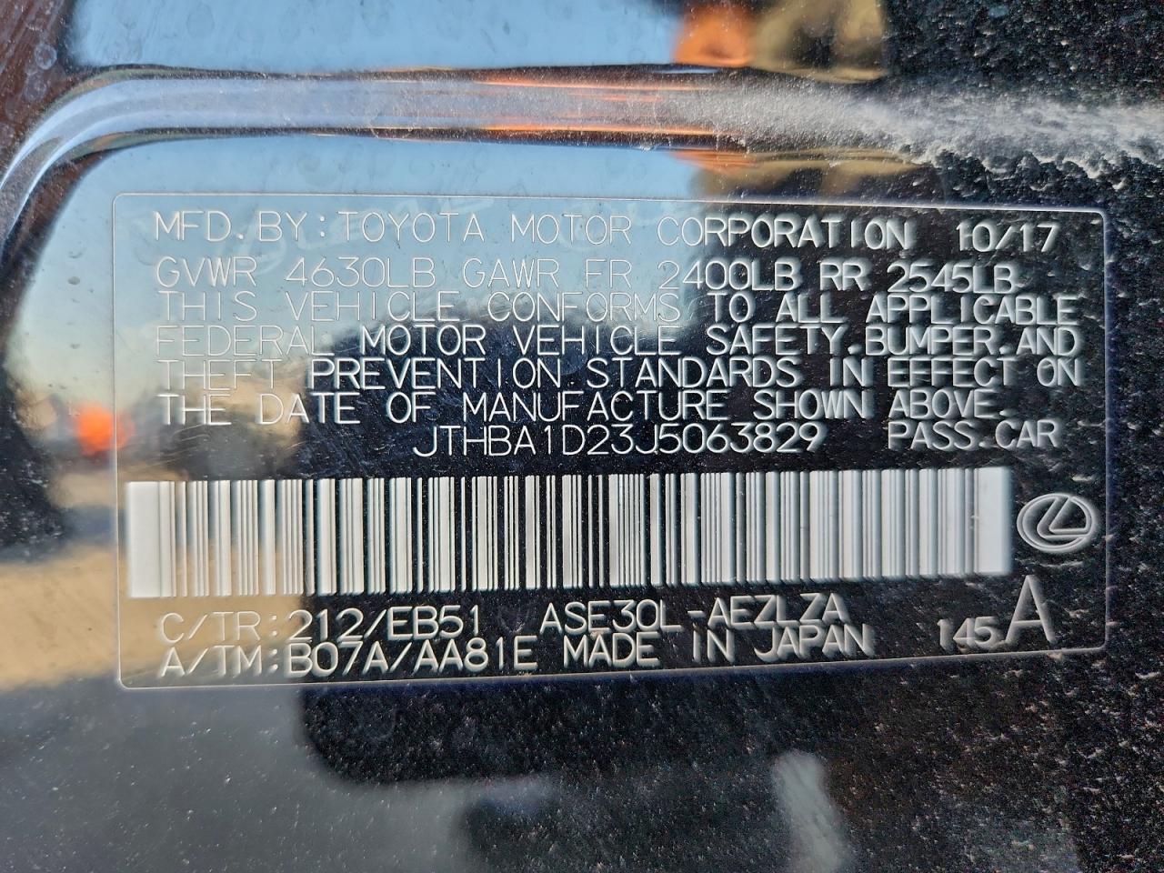 2018 Lexus Is 300 VIN: JTHBA1D23J5063829 Lot: 96502845