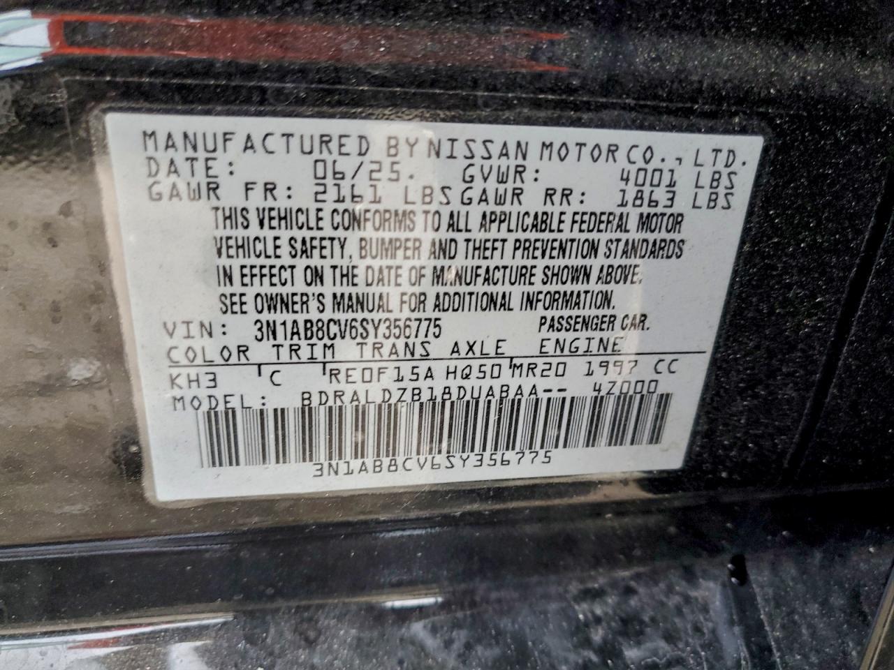 2025 Nissan Sentra Sv VIN: 3N1AB8CV6SY356775 Lot: 94403205