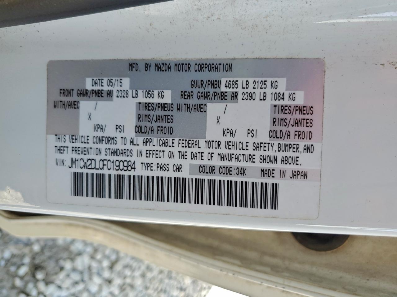 2015 Mazda 5 Grand Touring VIN: JM1CW2DL0F0190984 Lot: 93909545