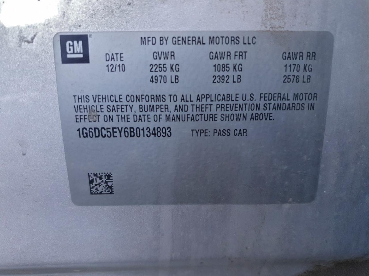 2011 Cadillac Cts VIN: 1G6DC5EY6B0134893 Lot: 94989295