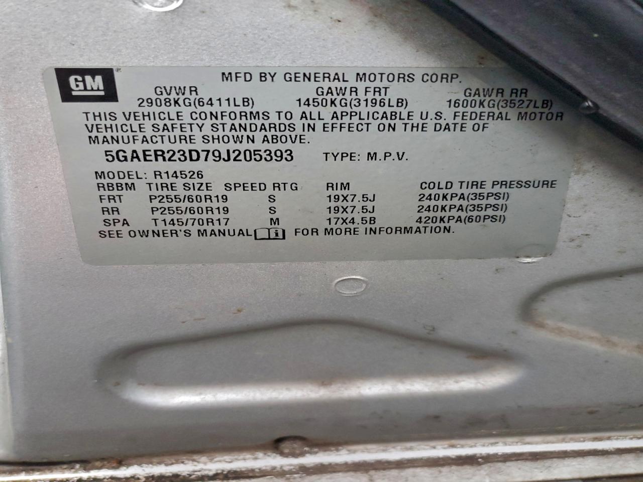 2009 Buick Enclave Cxl VIN: 5GAER23D79J205393 Lot: 94734695