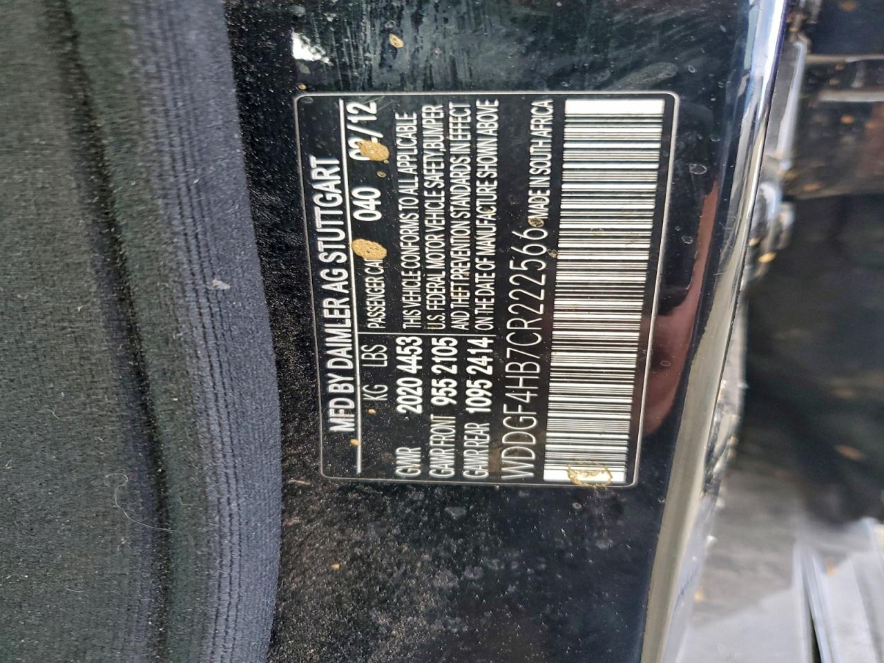 2012 Mercedes-Benz C 250 VIN: WDDGF4HB7CR222566 Lot: 94485595