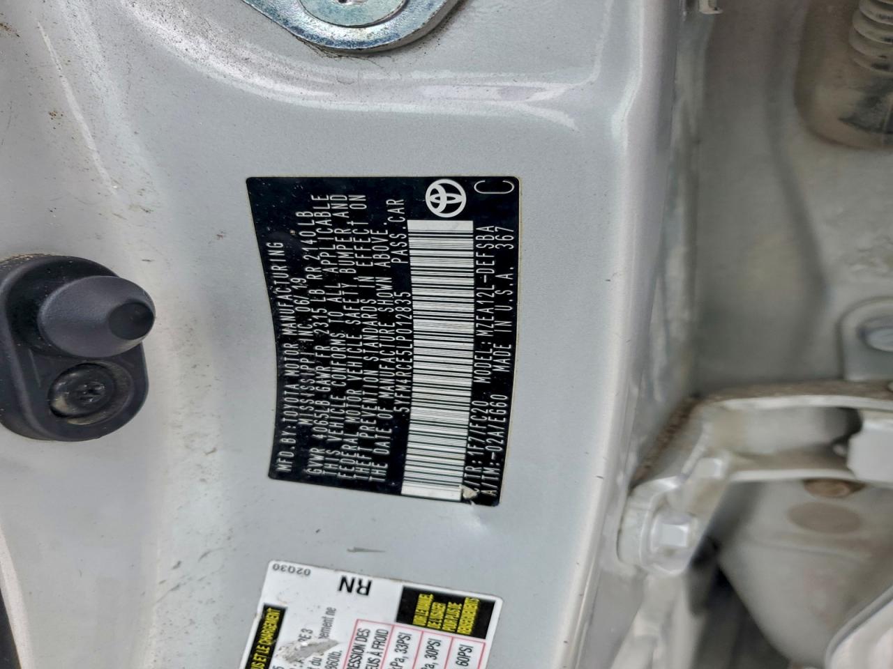 2020 Toyota Corolla Se VIN: 5YFM4RCE5LP012835 Lot: 95822145