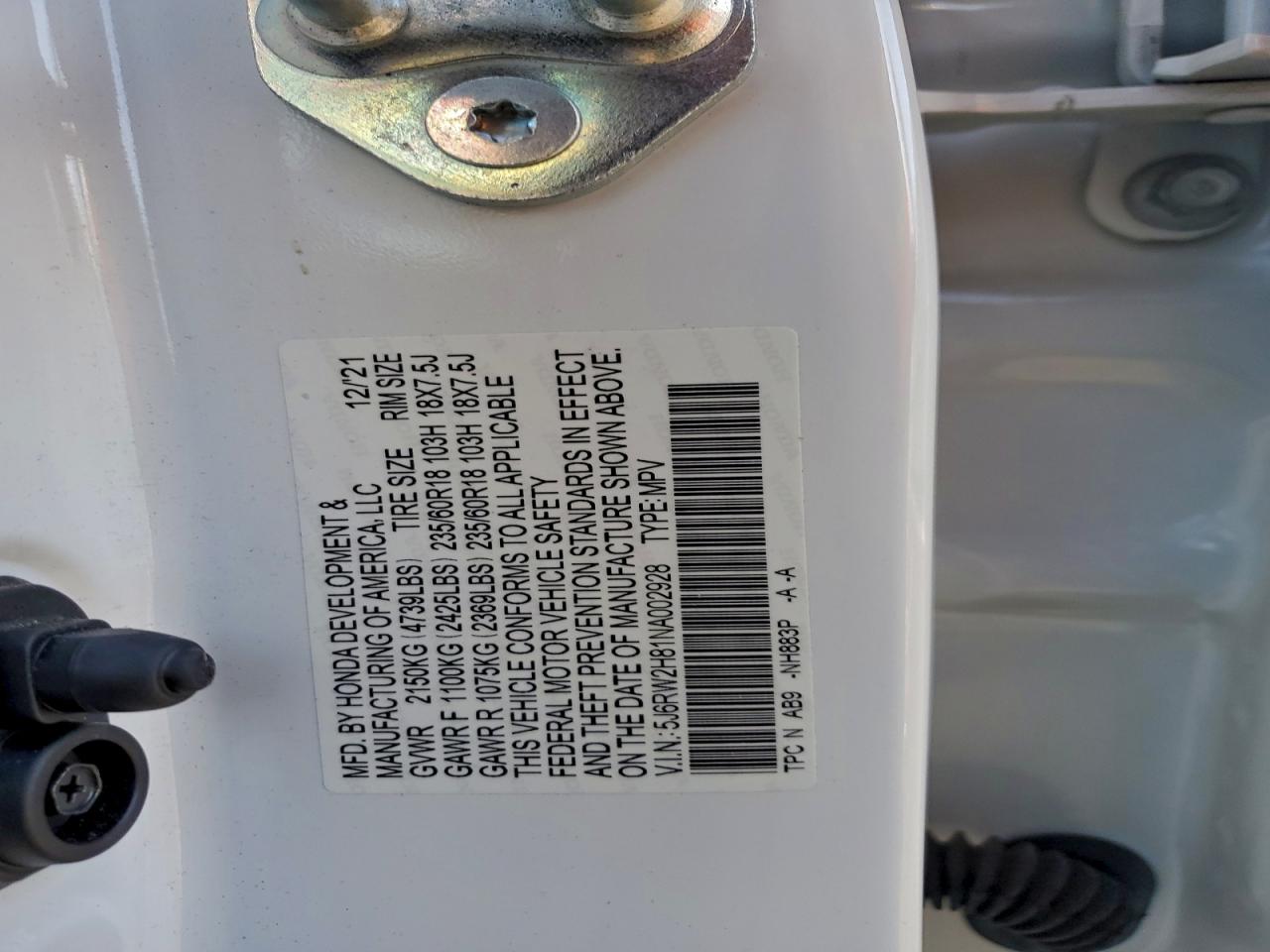 2022 Honda Cr-V Exl VIN: 5J6RW2H81NA002928 Lot: 95836815