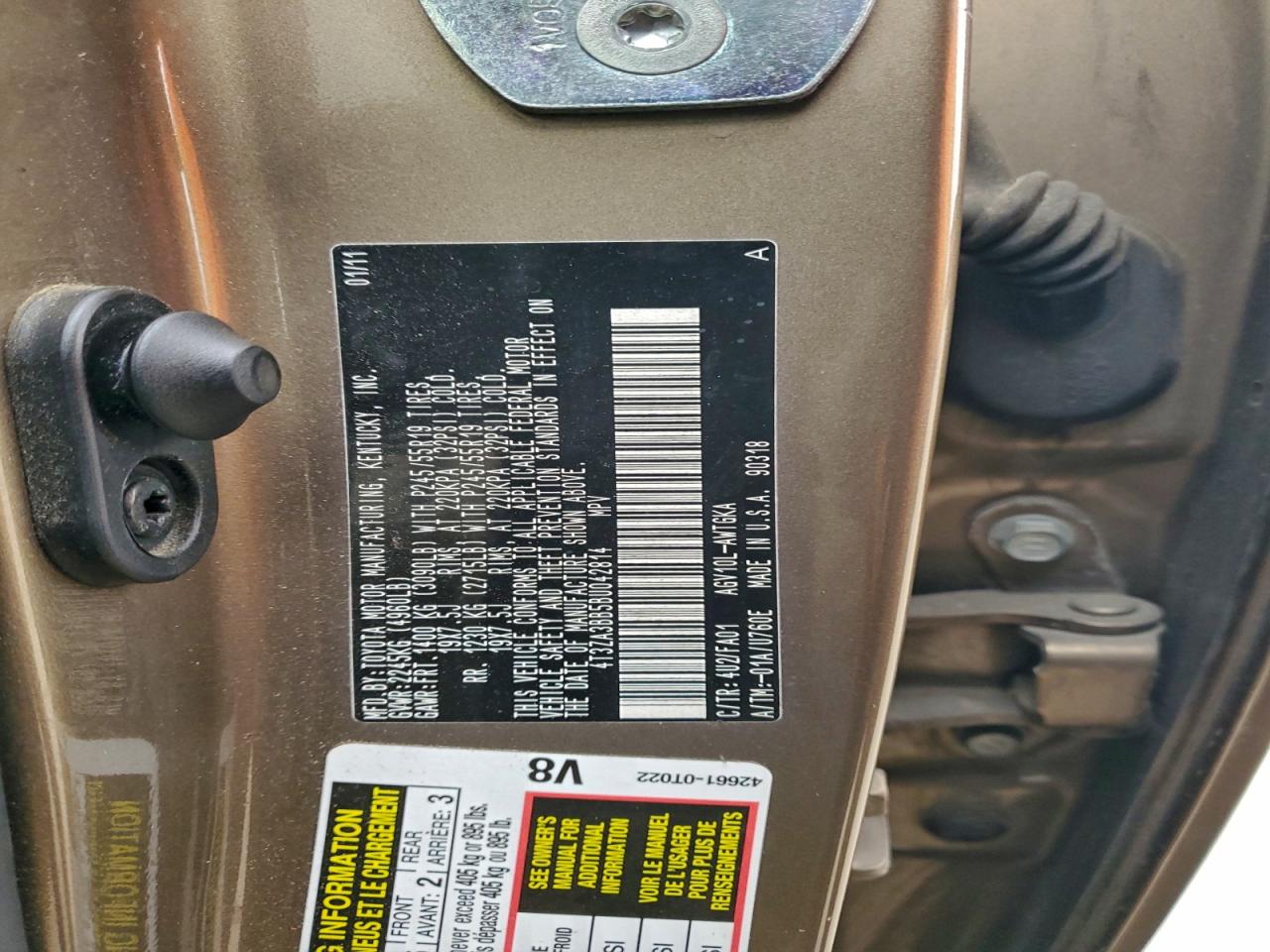 2011 Toyota Venza VIN: 4T3ZA3BB5BU042814 Lot: 95025145