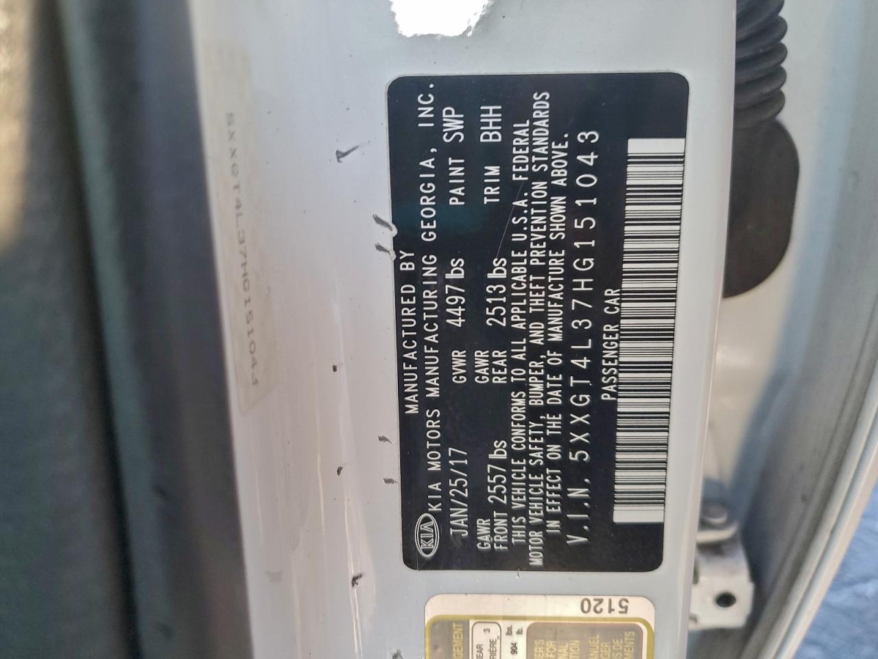 2017 Kia Optima Lx VIN: 5XXGT4L37HG151043 Lot: 95330645