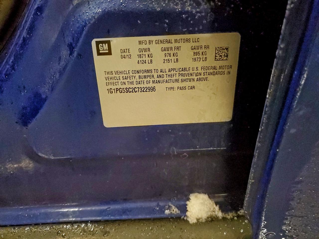 2012 Chevrolet Cruze Lt VIN: 1G1PG5SC2C7322996 Lot: 94936625