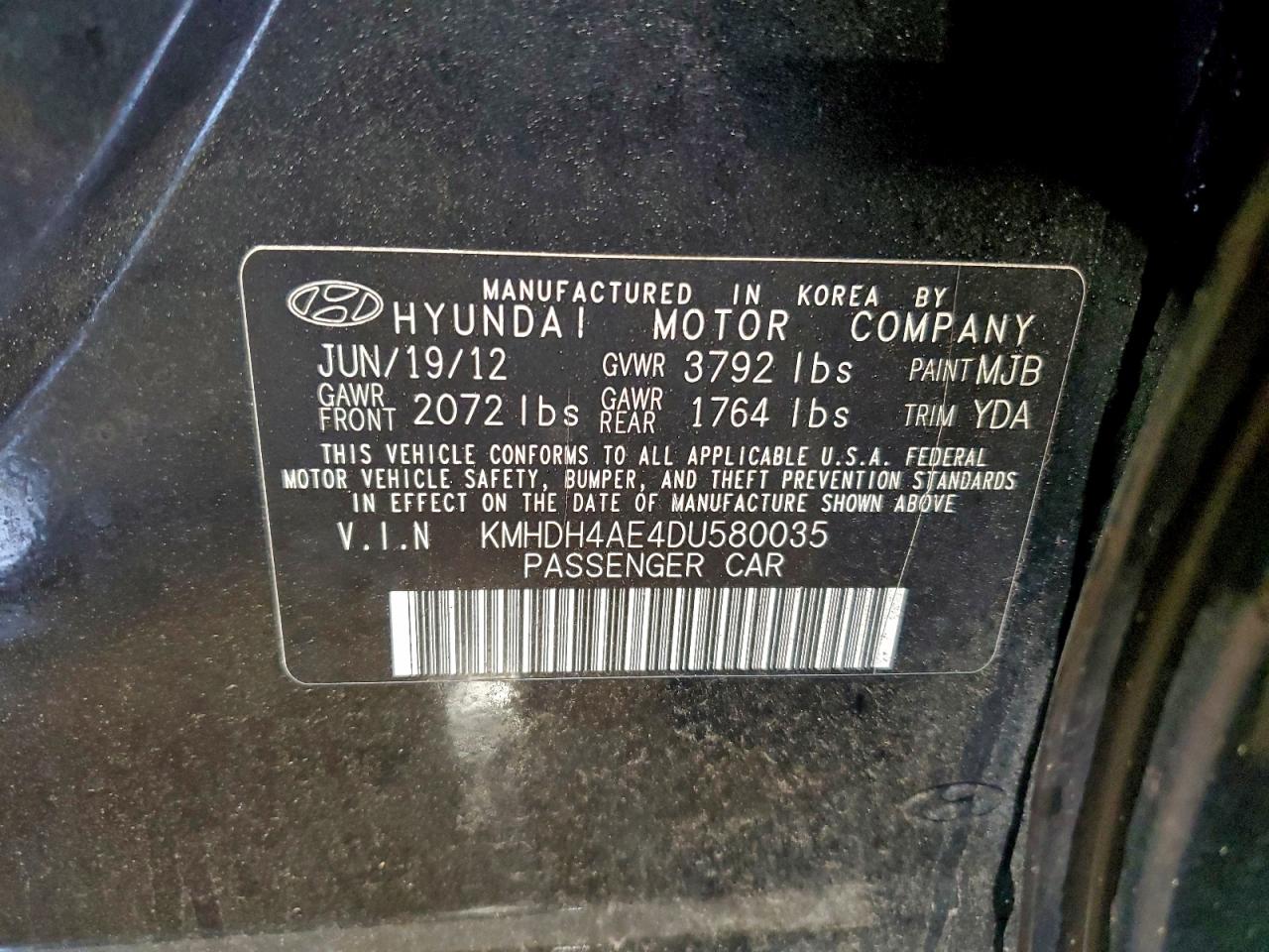 2013 Hyundai Elantra Gls VIN: KMHDH4AE4DU580035 Lot: 94524175