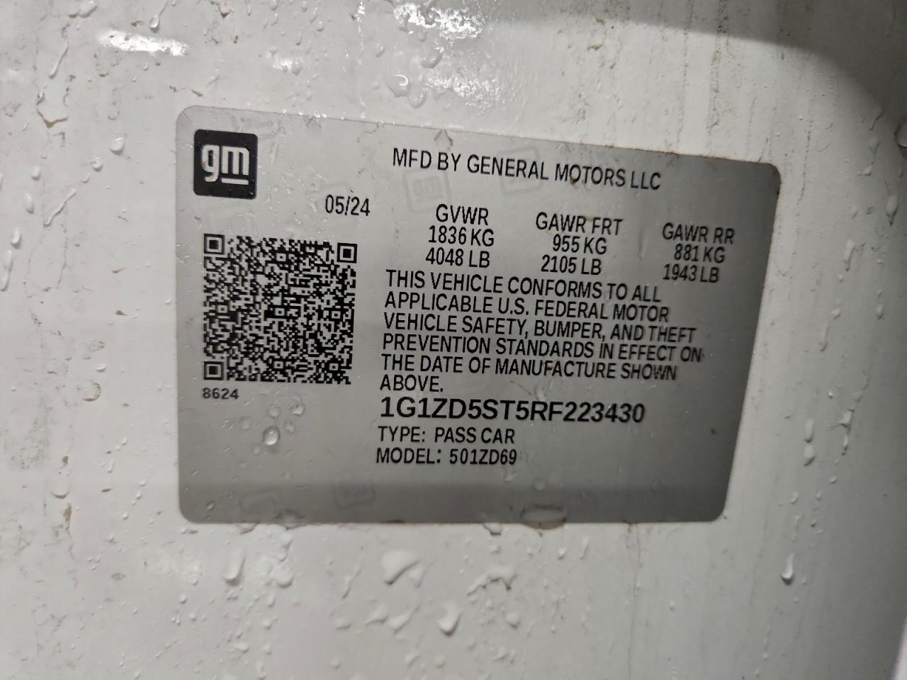 2024 Chevrolet Malibu Lt VIN: 1G1ZD5ST5RF223430 Lot: 94797285