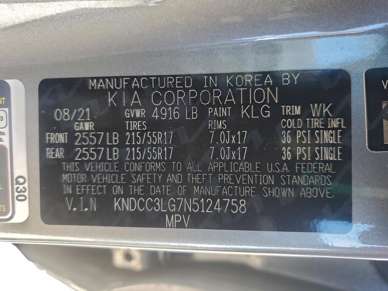 2022 Kia Niro S VIN: KNDCC3LG7N5124758 Lot: 95842115