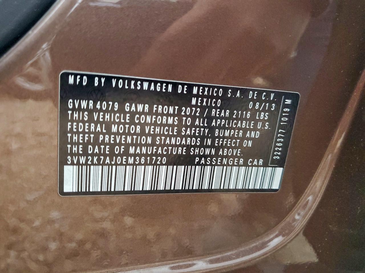 2014 Volkswagen Jetta Base VIN: 3VW2K7AJ0EM361720 Lot: 94959315