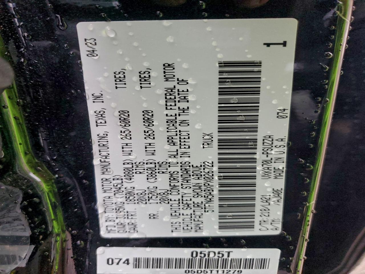 2023 Toyota Tundra Crewmax Platinum VIN: 5TFNA5ABXPX026722 Lot: 94668505