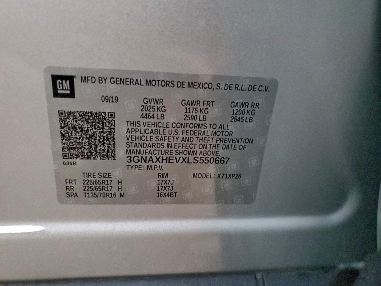 2020 Chevrolet Equinox Ls VIN: 3GNAXHEVXLS550667 Lot: 96582735