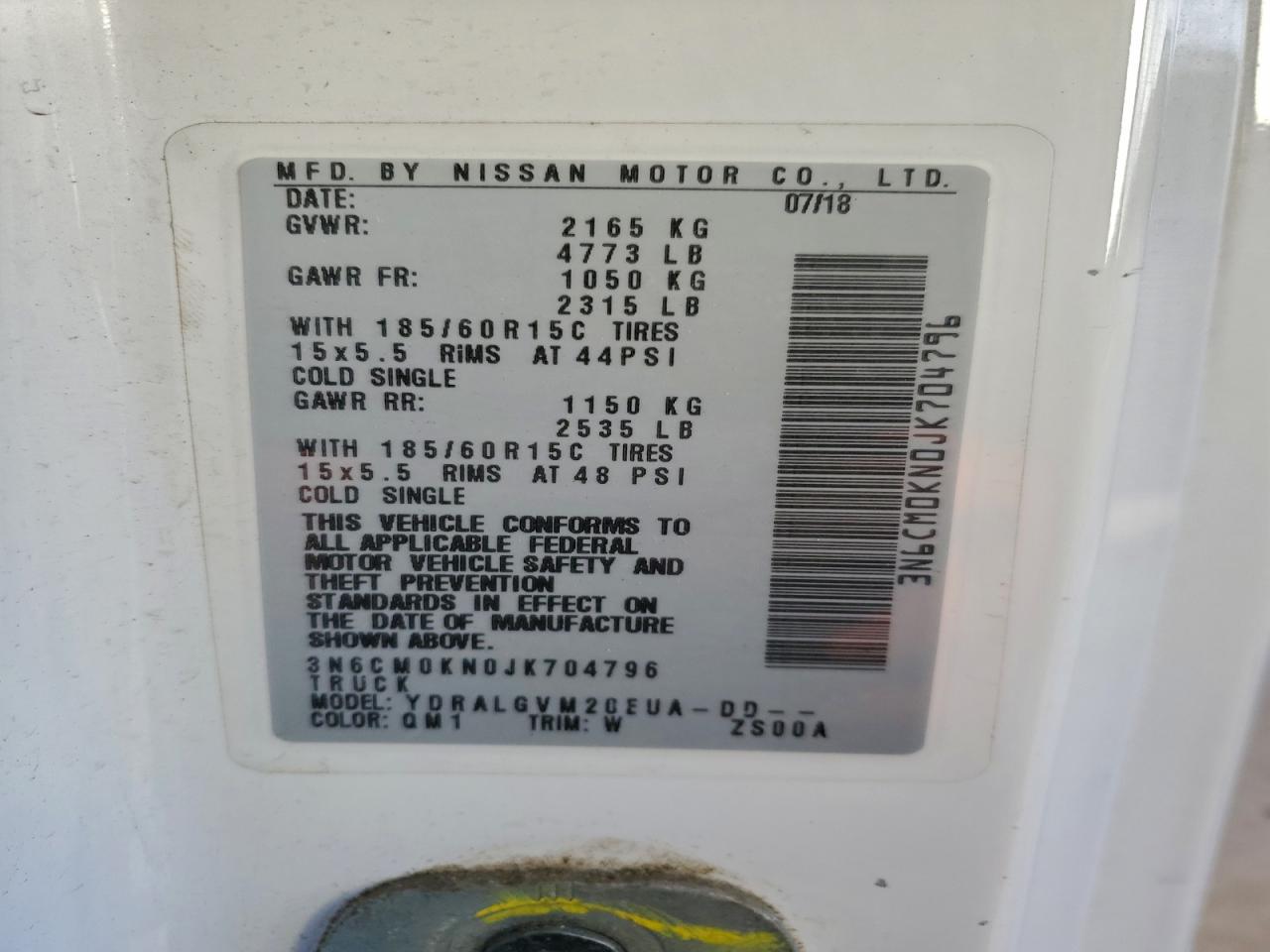 2018 Nissan Nv200 Delivery Van VIN: 3N6CM0KN0JK704796 Lot: 95186875