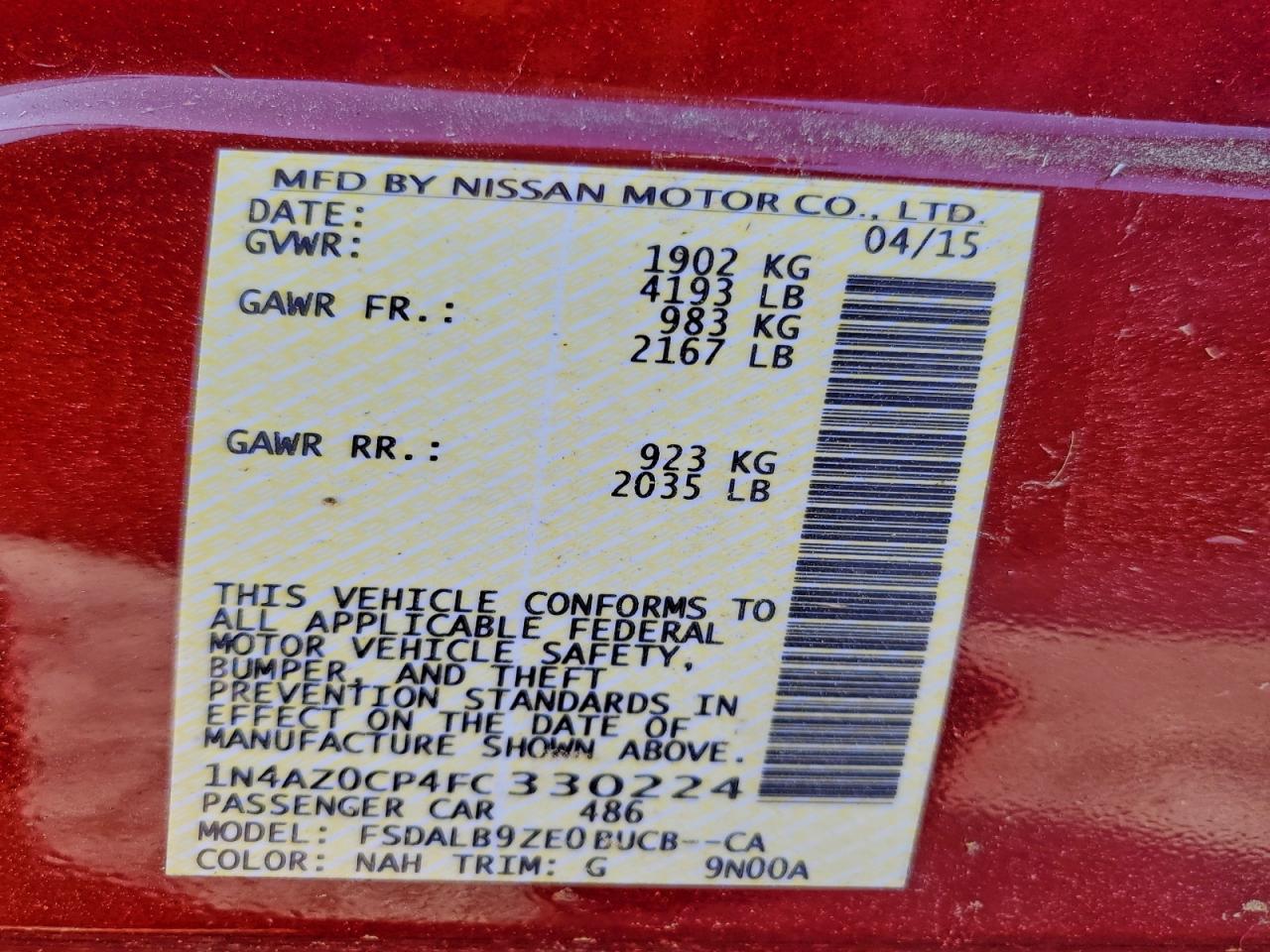 2015 Nissan Leaf S VIN: 1N4AZ0CP4FC330224 Lot: 96200925