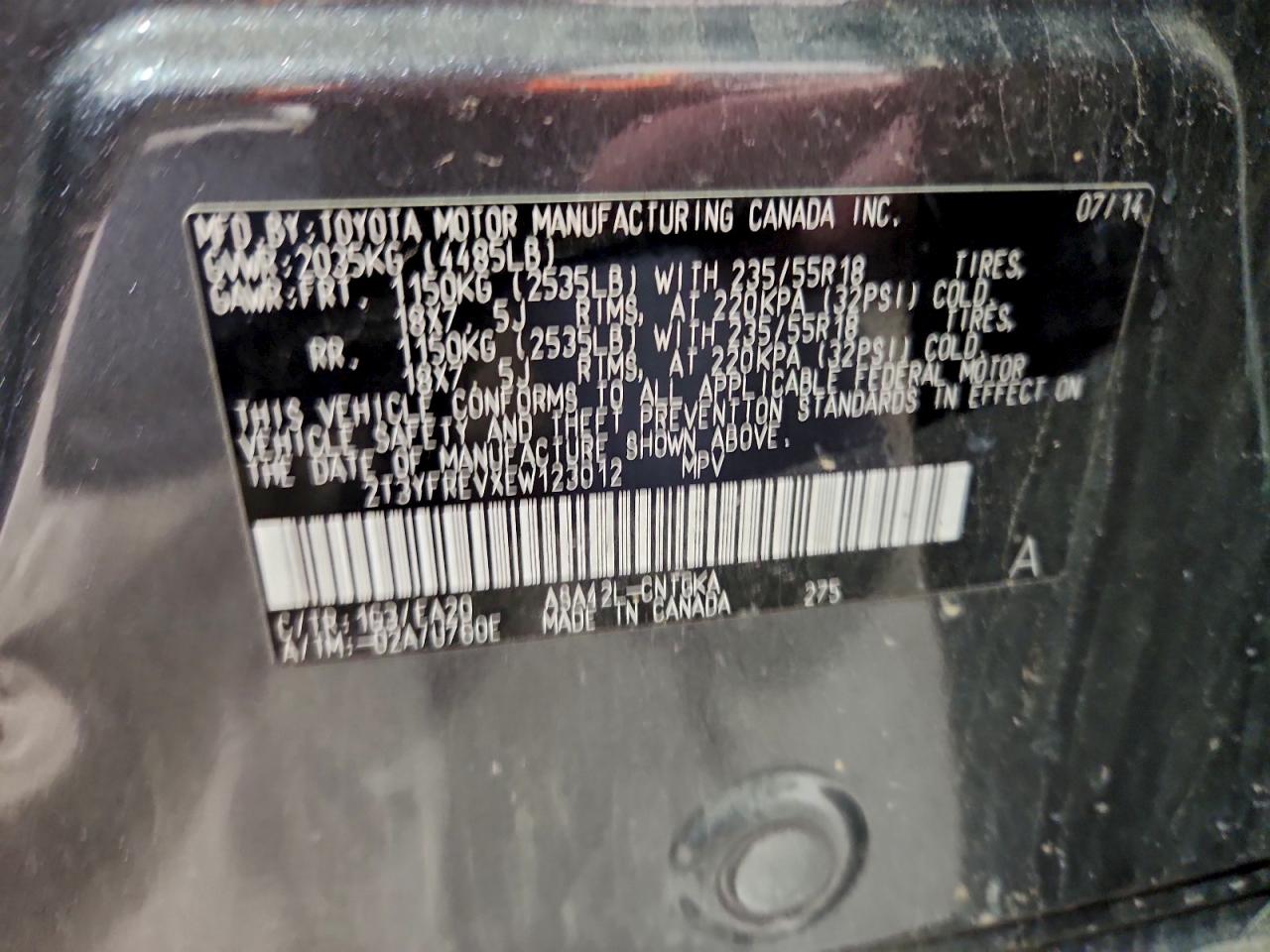 2014 Toyota Rav4 Limited VIN: 2T3YFREVXEW123012 Lot: 94452585