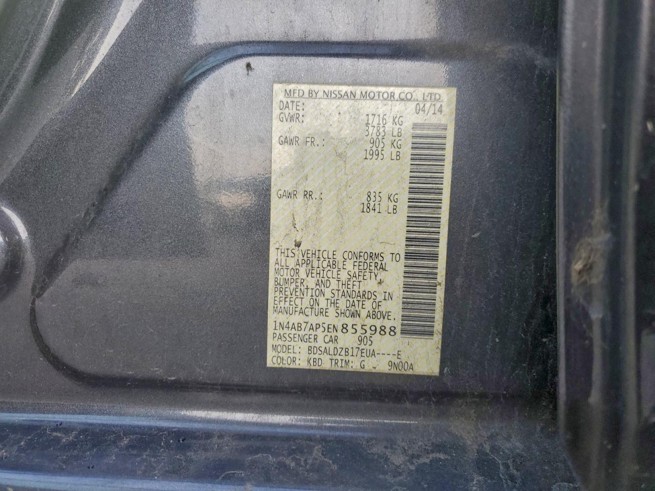 2014 Nissan Sentra S VIN: 1N4AB7AP5EN855988 Lot: 95617015