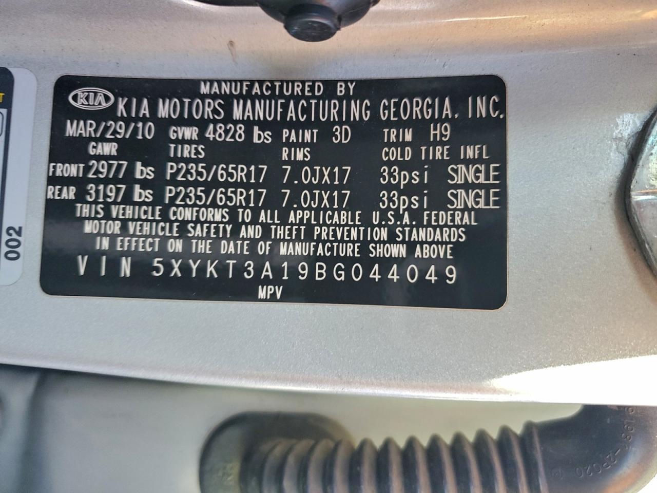 2011 Kia Sorento Base VIN: 5XYKT3A19BG044049 Lot: 97051165