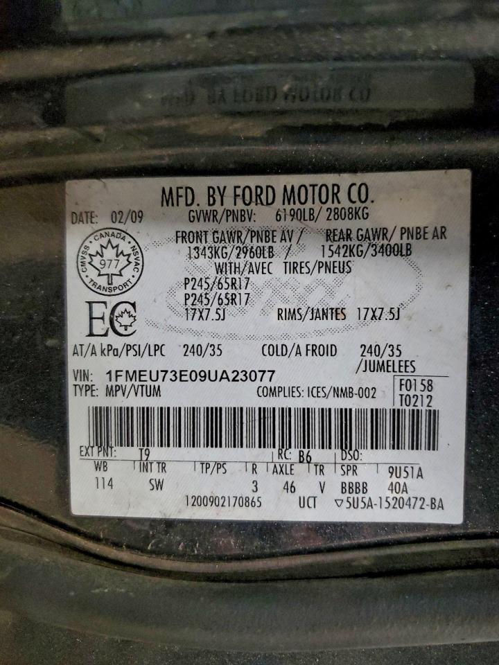 2009 Ford Explorer Xlt VIN: 1FMEU73E09UA23077 Lot: 96616965