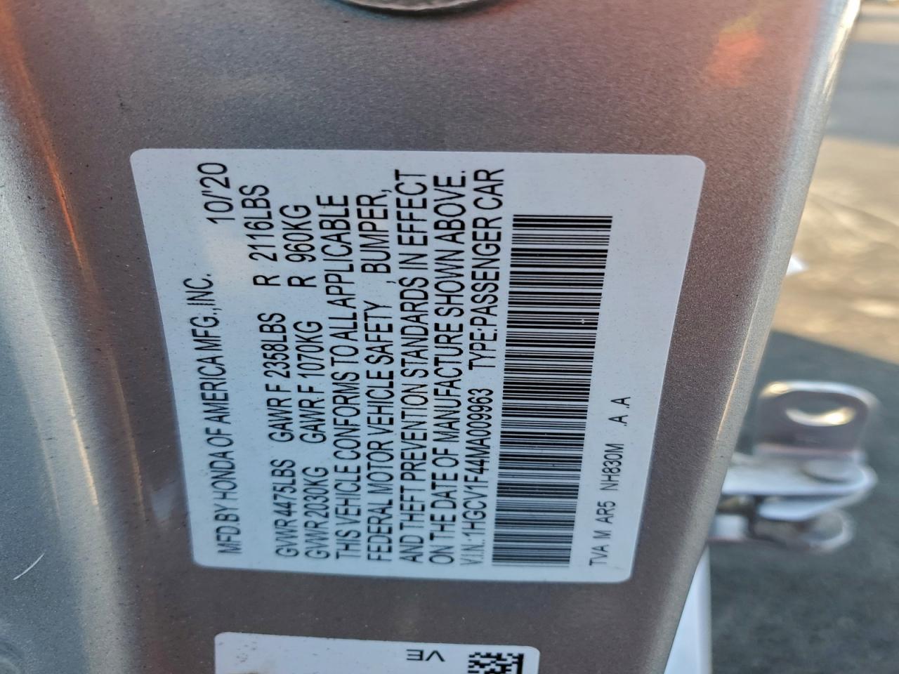 2021 Honda Accord Sport Se VIN: 1HGCV1F44MA009963 Lot: 94916765