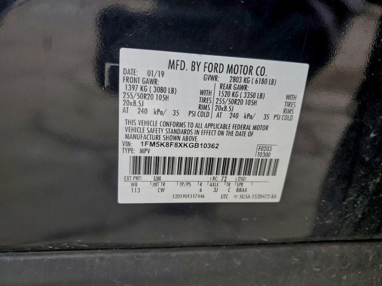 2019 Ford Explorer Limited VIN: 1FM5K8F8XKGB10362 Lot: 92383515