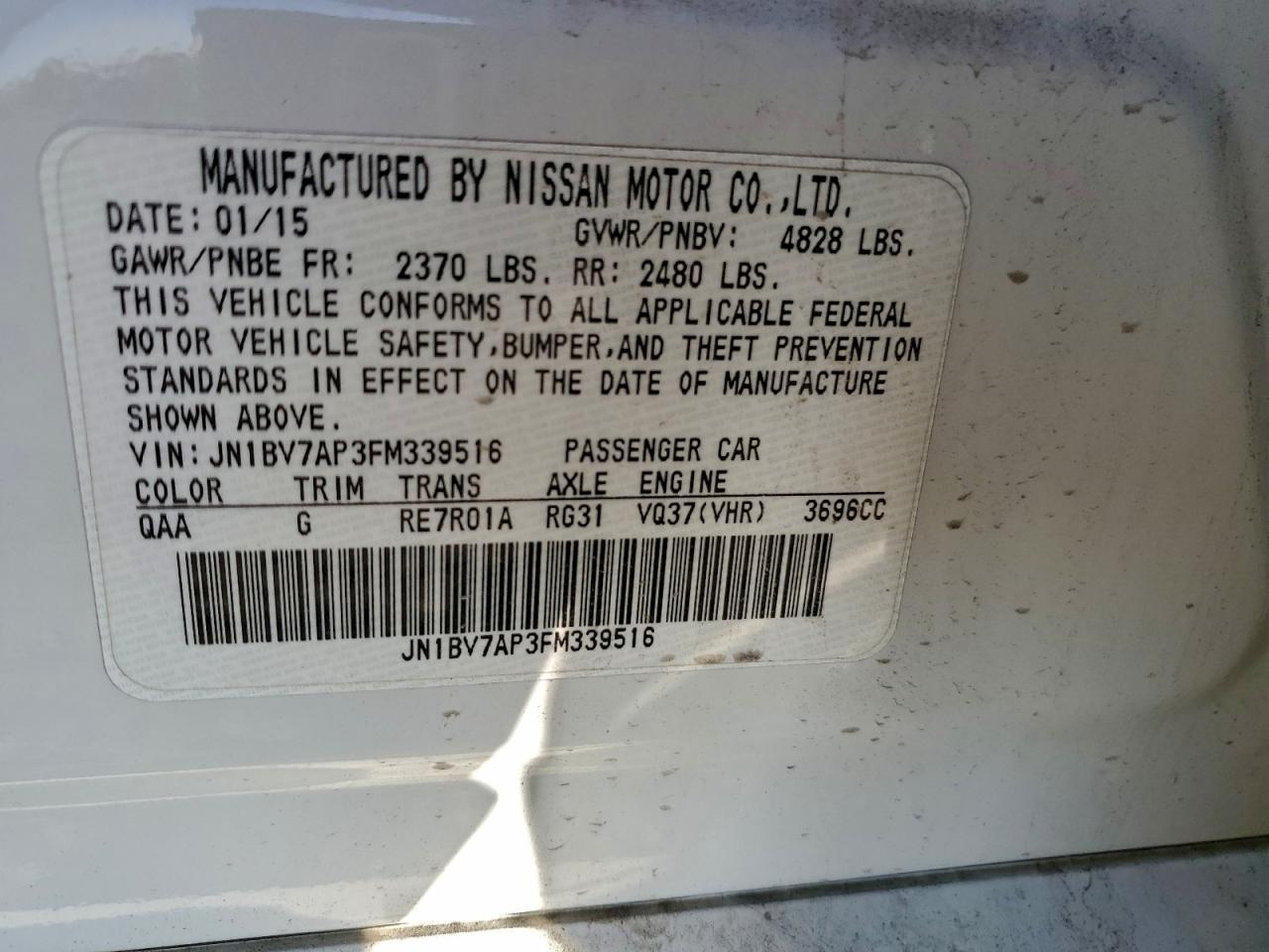 2015 Infiniti Q50 Base VIN: JN1BV7AP3FM339516 Lot: 95162955