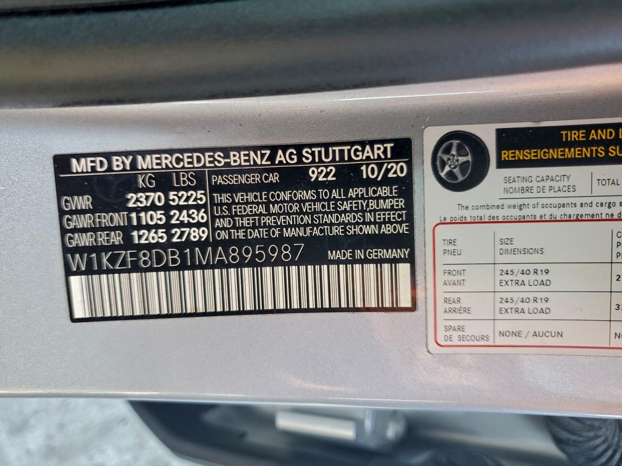 2021 Mercedes-Benz E 350 VIN: W1KZF8DB1MA895987 Lot: 94805785