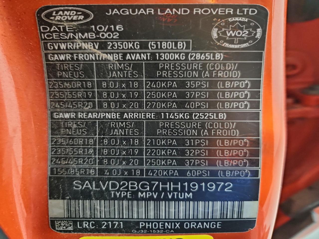 2017 Land Rover Range Rover Evoque Hse Dynamic VIN: SALVD2BG7HH191972 Lot: 95643925