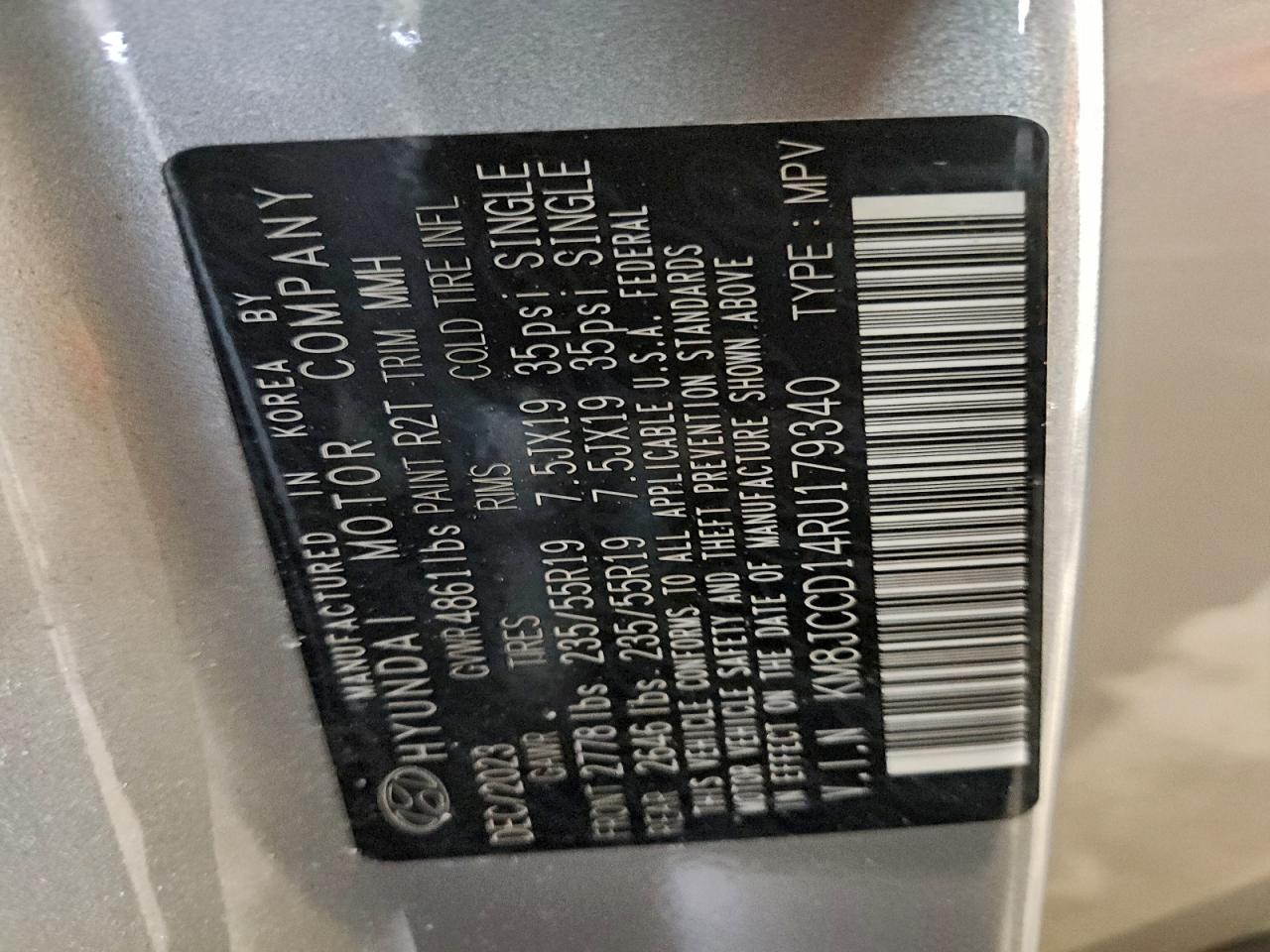 2024 Hyundai Tucson Sel Convenience VIN: KM8JCCD14RU179340 Lot: 97651485