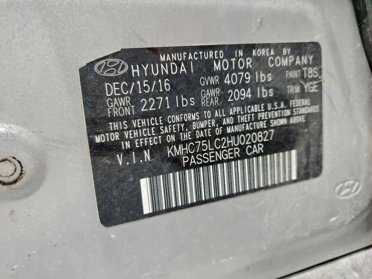 2017 Hyundai Ioniq Sel VIN: KMHC75LC2HU020827 Lot: 96940925