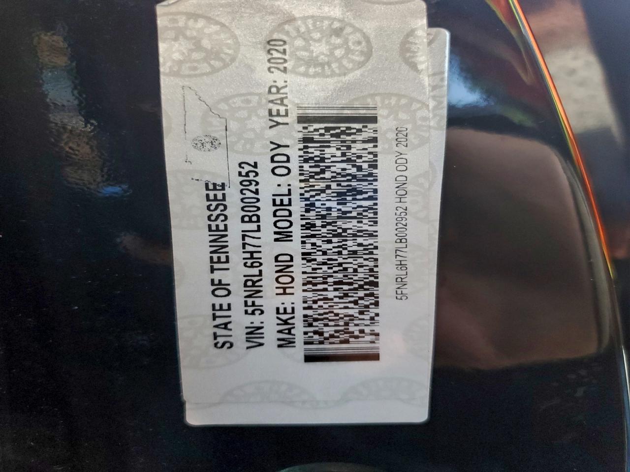 5FNRL6H77LB002952 2020 Honda Odyssey Exl