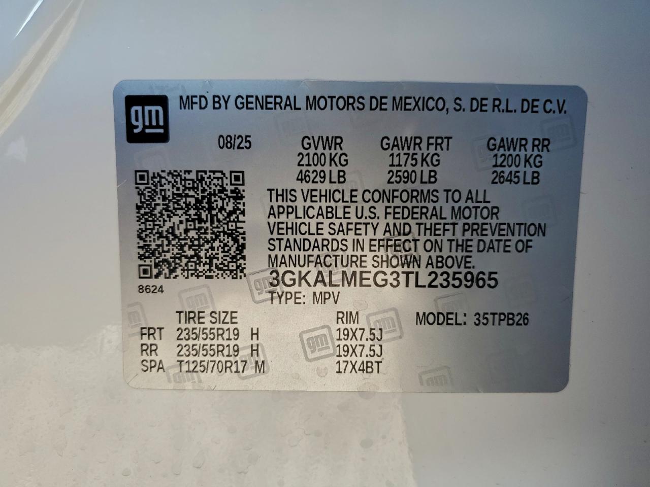 2026 GMC Terrain Elevation VIN: 3GKALMEG3TL235965 Lot: 96260665