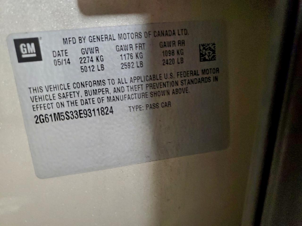 2014 Cadillac Xts Luxury Collection VIN: 2G61M5S33E9311824 Lot: 95894405