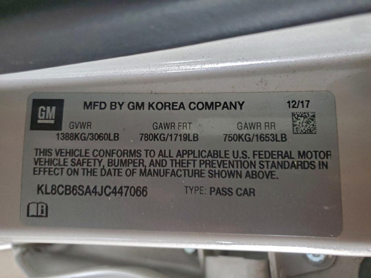 2018 Chevrolet Spark Ls VIN: KL8CB6SA4JC447066 Lot: 94121845