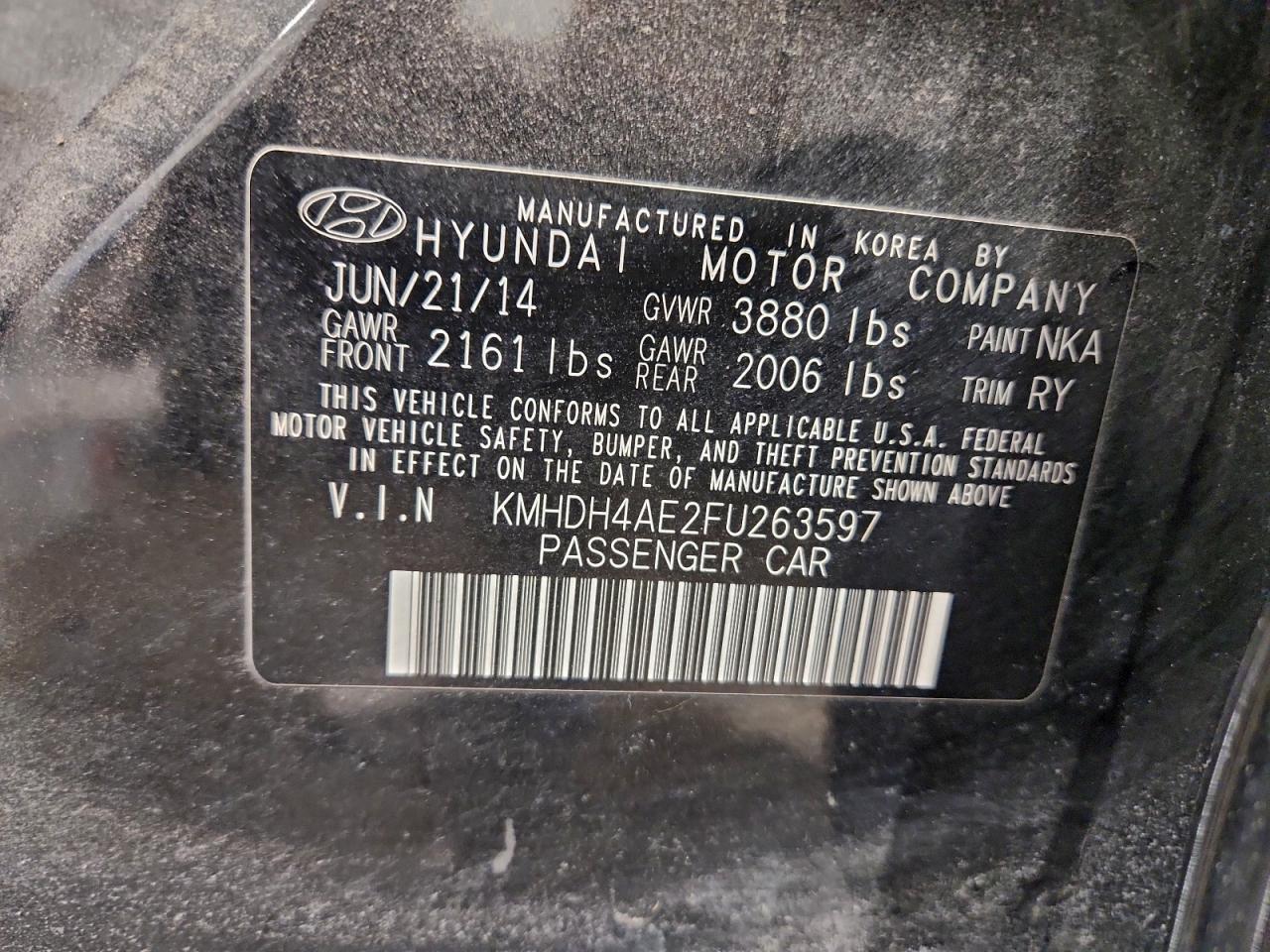 2015 Hyundai Elantra Se VIN: KMHDH4AE2FU263597 Lot: 97363835