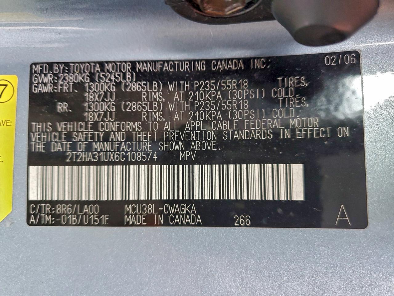 2006 Lexus Rx 330 VIN: 2T2HA31UX6C108574 Lot: 96515055